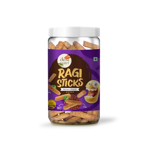 Desi Nutri Ragi Sticks Achari Masti | Ready to Eat Ragi Sticks Achari Masti | Snacks | Ragi Sticks Achari Masti - 120 gms | Rich in Iron & Protein von Desi Nutri