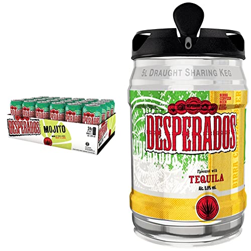 Desperados Mojito Dose Biermischgetränk Einweg (24 x 0.5 l) & Fass Draught Keg 5l Einweg, 1er Pack von Desperados