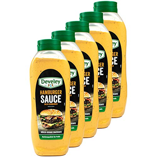 Develey - 5er Set Original Hamburger Sauce mit feinen Gurken- und Zwiebelstückchen 875 ml - Würzig cremige Hamburgersoße - Soße geeignet für Burger, Sandwich und Gegrilltem - (Classic Burgersauce) von Develey