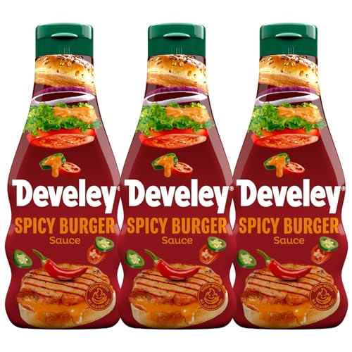 Develey - Spicy Burger Sauce 3x250 ml Squeeze Flasche im Set - Scharf-würzige Burgersauce mit feinen Gurken- & Zwiebelstückchen ohne Konservierungsstoffe & Glutamat - Für Hamburger, Sandwiches & Wraps von Develey