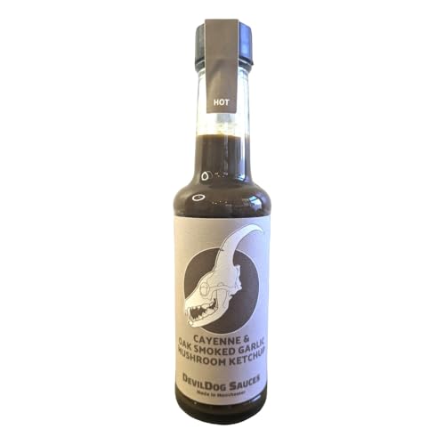 DevilDog Sauces Cayenne- und geräucherter Knoblauchpilz-Ketchup, 150 g, ideal für Bolognese, Schäferkuchen oder Rührei, vegan, glutenfrei, alle natürlichen Zutaten von DevilDog Sauces