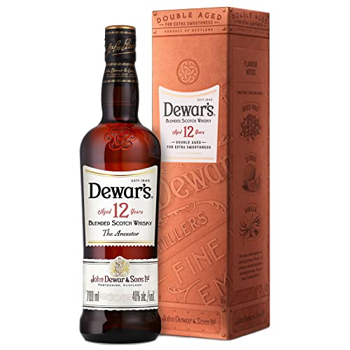 Dewar’s 12 Jahre alter Blended Scotch Whisky in Geschenkbox, 40% Vol., 700 ml, doppelt gereift im Eichenfass für besonders weichen Geschmack, Noten von Zitrus, Trockenfrüchten & Vanille, 70 cl von Dewar's