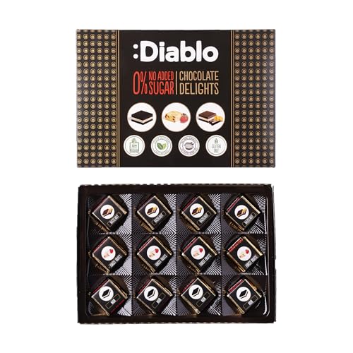 Diablo Chocolate Delight | Ohne Zuckerzusatz, glutenfrei, große Box mit luxuriösen Pralinen – Noir, Haselnuss und Waldfrucht (12 Stück) – perfekt zum Verschenken (1 Stück) von Diablo