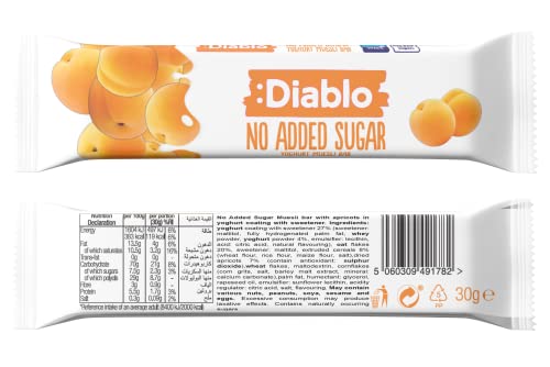 Diablo Joghurt- und Müsli-Riegel – Aprikose | Ohne Zuckerzusatz | Mit Maltitol gesüßt | Frühstücksbar | Diabetikerfreundlicher Korb erhältlich – perfekt zum Verschenken | 1 Riegel 30 g (1 Stück) von Diablo