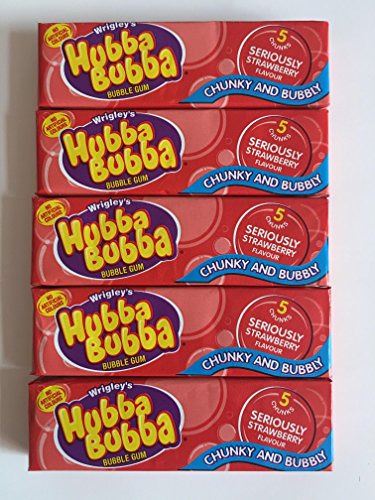 5 x Hubba Bubba Bubble Gum Seriously Strawberry Flavour 5 Packungen á 5 Chunks von Diamond Sweets