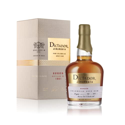 DICTADOR Jerarquia Borbon | Kolumbianischer Rum gereift in Ex Bourbon Cask 1981 (39 Jahre), 43% Alkoholgehalt | 1 Flasche x 0,7 l von Dictador