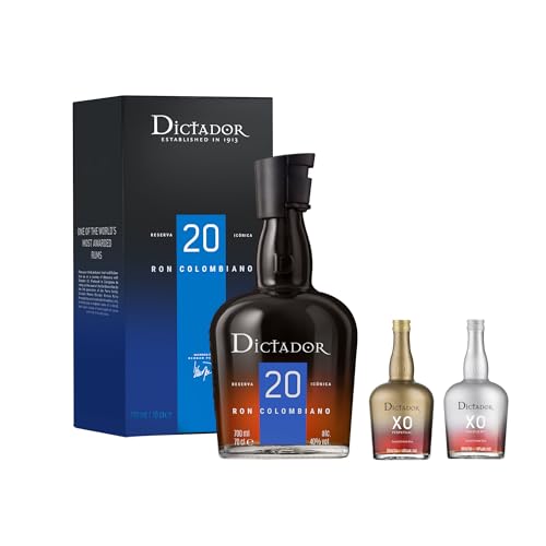 DICTADOR D20 700 ml Spirituosen aus Kolumbien 40% Vol + Mini Aurum 50 ml + Mini Platinum 50 ml Geschenkidee Aromatischer Carribean Rum | 3 in 1 Pack von Dictador