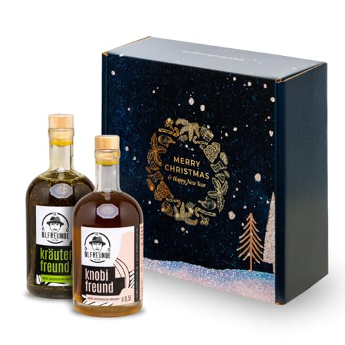 DIE ÖLFREUNDE Weihnachtsbox „Winterwunderland“ 2 x Gewürzöl|2 erlesene Speiseöle|hochwertige kaltgepresste Öle|nachhaltige Öle|Geschenkidee für Weihnachten von Die Ölfreunde