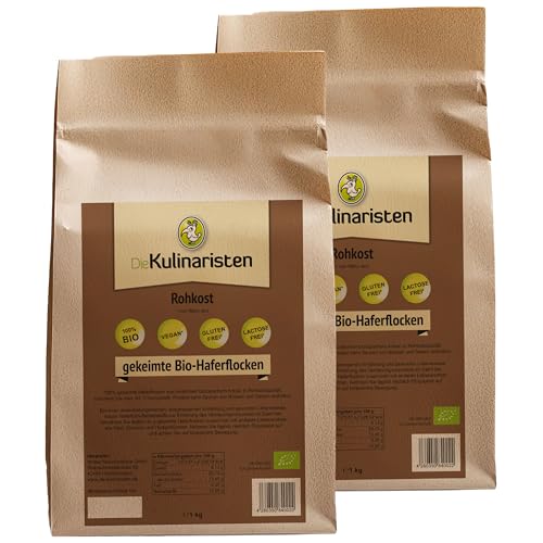 DieKulinaristen - 2er Set Gekeimte, geschrotete Bio Haferflocken á 1000 g aus kontrolliert biologischem Anbau in Rohkostqualität - Vegan und Glutenfrei aus Deutschland 100% Naturbelassen ohne Zusätze von DieKulinaristen