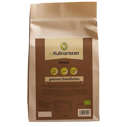 DieKulinaristen - Gekeimte, geschrotete Bio Dinkelflocken á 500 g aus kontrolliert biologischem Anbau in Rohkostqualität - Ideal auch für Porridge & Overnight Müsli - 100% Naturbelassen ohne Zusätze von DieKulinaristen