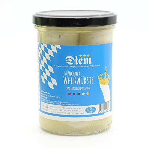 Original Münchner/Muenchner Weißwurst, Weisswurst – DIEM - 4 Stück in Lake – Abtropfgewicht 220g von Diem