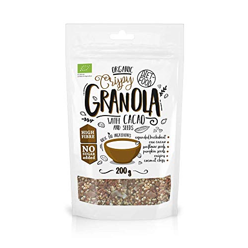 DIET-FOOD Keto Vegan Granola Bio Knusper Granola mit Kakao und Samen Glutenfreies Granola Frühstück Müsli Low Carb Non-GMO Snack Ohne Zuckerzusatz 200g 1er Pack von Diet-Food