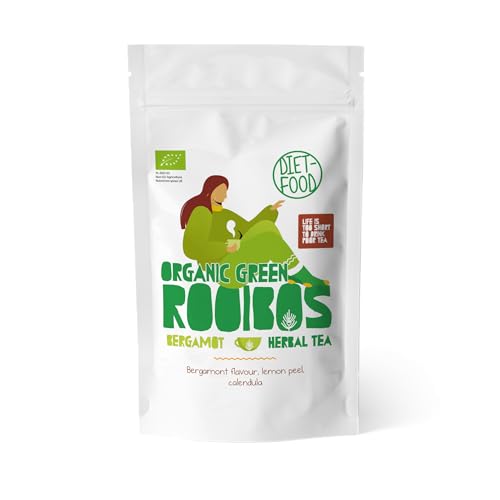 DIET-FOOD - Rooibos Teeblätter - Bio Kräutertee - Alternative zu traditionellem Tee - 100% natürlich, ohne Zusätze - Angenehmer, Erfrischender Geschmack - 100 g - Grüner Tee mit Bergamotteblättern von Diet-Food