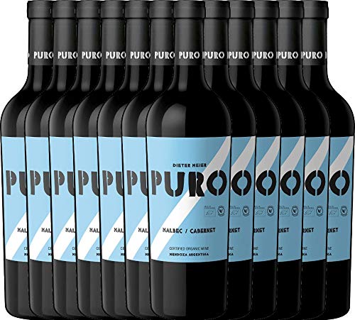 VINELLO 12er Weinpaket Rotwein - Puro Malbec Cabernet 2020 - Dieter Meier mit Weinausgießer | 12 x 0,75 Liter von Dieter Meier