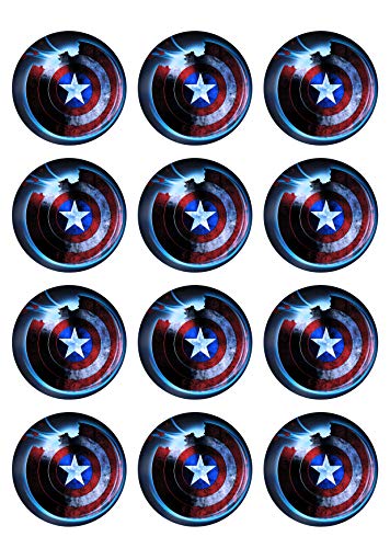 12 Muffinaufleger ca. 6 cm zum selbst ausscheiden, Cupcakes Muffinsbild Geburtstag Motiv: Captain America, Fondant 0450x von Digital-on