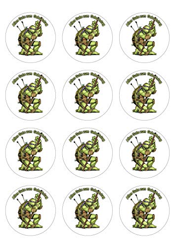 12 Muffinaufleger ca. 6 cm zum selbst ausschneiden, Cupcakes Muffinsbild Geburtstag Motiv: Turtles, Fondant 0777x von Digital-on