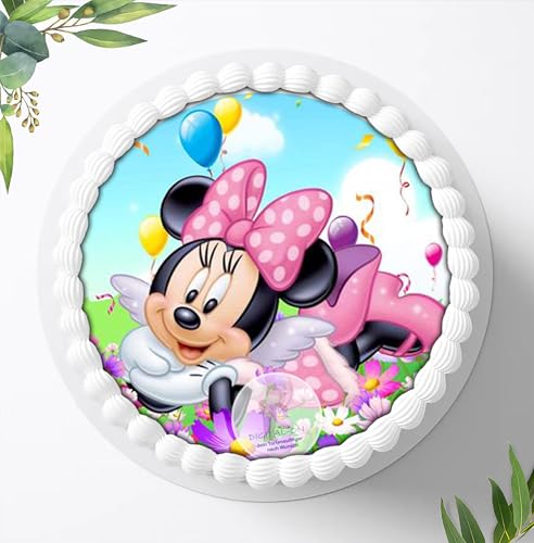 Für den Geburtstag ein Tortenbild, Zuckerbild mit dem Motiv: Minnie Maus, Essbares Foto für Torten, Fondant, Tortenaufleger Ø 20cm, 0499w von Digital-on