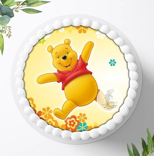 Für den Geburtstag ein Tortenbild, Zuckerbild mit dem Motiv: Winnie Pooh, Essbares Foto für Torten, Fondant, Tortenaufleger Ø 20cm, 0569w von Digital-on