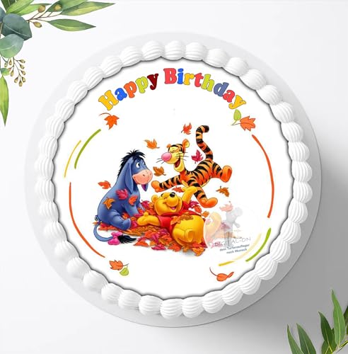 Für den Geburtstag ein Tortenbild mit Wunschname, Zuckerbild mit dem Motiv: Winnie Pooh, Essbares Foto für Torten, Fondant, Tortenaufleger Ø 20cm, 0551w von Digital-on