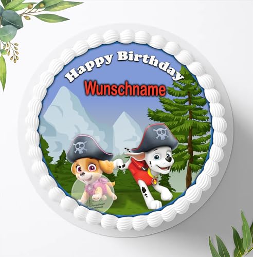 Paw Patrol + Wunschname Tortenaufleger Tortenbild Geburtstag Fondant Ø 20cm / 3838 von Digital-on