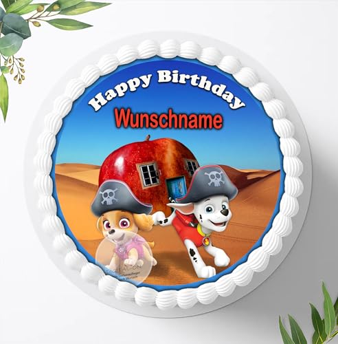 Paw Patrol + Wunschname Tortenaufleger Tortenbild Geburtstag Fondant Ø 20cm / 3839 von Digital-on