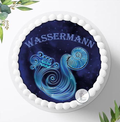 Sternzeichen Wassermann, Tortenaufleger Tortenbild Fondant Zuckerpapier Ø 20cm / 3613 (Wassermann) von Digital-on