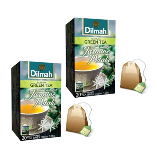 Dilmah® | Reiner grüner Tee und Jasminblüten | Ceylon-Grüntee mit natürlichem Jasmingeschmack – 2 x 20 Teebeutel (2 x 30 g) von Dilmah