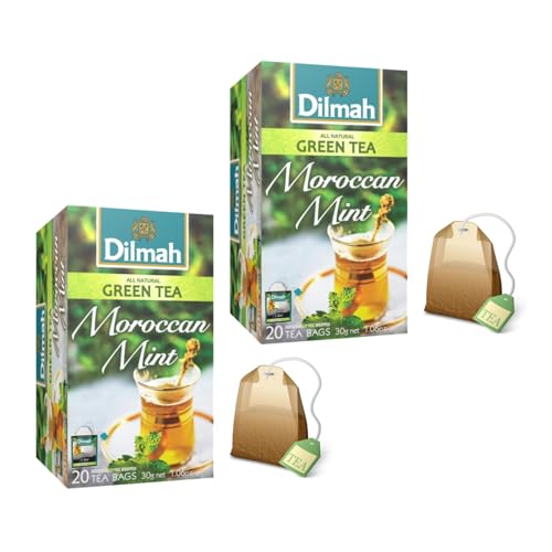 Dilmah® | Reiner grüner Tee und marokkanische Minze | Ceylon-Grüntee und Pfefferminzblätter – 2 x 20 Teebeutel (2 x 30 g) von Dilmah