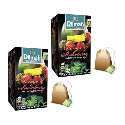 Dilmah® | Schwarzer Mango- und Erdbeertee | Ceylon Schwarztee Aromen Tropische Früchte - 2 x 20 Teebeutel (2 x 40 g) von Dilmah