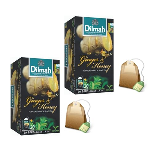 Dilmah® | Single Origin Schwarztee mit Honig und Ingwer | Ceylon-Schwarztee-Ingwer- und Honiggeschmack – 2 x 20 Teebeutel (2 x 40 g) von Dilmah