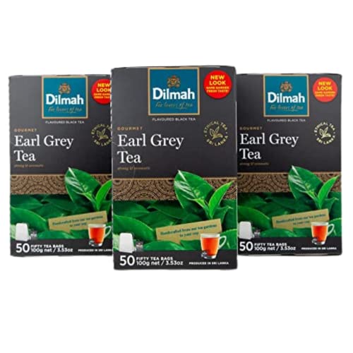 Dilmah Earl Grey Teebeutel mit Schnur und Etikett, robuster und heller Ceylon-Tee, sanft mit Bergamottee-Geschmack, gebrühter heißer Eistee, 50 Stück von Dilmah