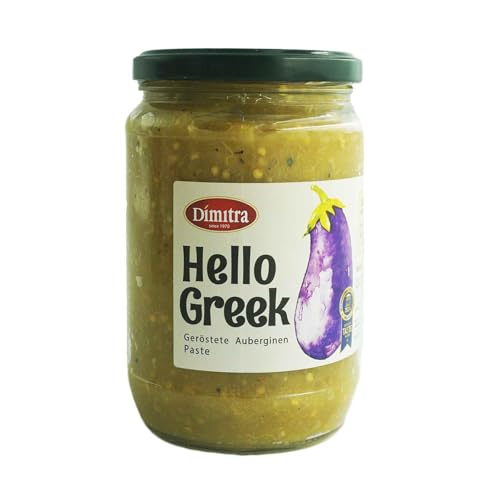 Hello Greek Dimitra Gegrillte Geröstete Auberginenpaste 660g – Vegan, Ohne Essig, Reichhaltiger Rauchiger Geschmack Auberginenaufstrich – Pflanzlicher Aufstrich für Salate, Gerichte von Dimitra