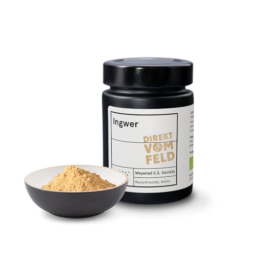 Direkt vom Feld® Ingwer | Die aromatische Superknolle| BIO, gemahlen | 70g inkl. Aromaglas von Direkt vom Feld