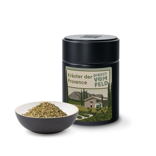 Direkt vom Feld® Kräuter der Provence | Der Geschmack Frankreichs | BIO, gerebelt | 35g inkl. Gewürzdose von Direkt vom Feld