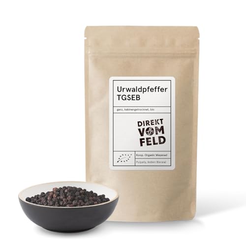 Direkt vom Feld® Urwaldpfeffer TGSEB | Der fruchtigste König der Gewürze| Gewürze und Kräuter | nachhaltiger Anbau | BIO, ganz | 100g Nachfüllpack von Direkt vom Feld