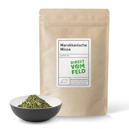 Direkt vom Feld Marokkanische Nana Minze | besonders frisches, kräftig-würziges Aroma| Gewürze und Kräuter |regionaler und nachhaltiger Anbau | BIO, gerebelt | 50g Nachfüllpack von Direkt vom Feld