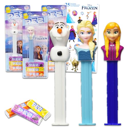 PEZ-Spender "Die Eiskönigin", 3er-Pack – Bündel mit 3 Pez-Spendern mit Elsa, Anna und Olaf mit Pez-Nachfüllpackungen und Aufklebern | Disney PEZ Süßigkeitenspender und Süßigkeiten-Nachfüllpackungen von Disney