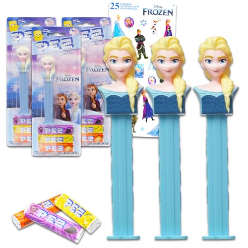 PEZ-Spender "Die Eiskönigin", 3er-Pack – Paket mit 3 Pez-Spendern mit Elsa mit Pez Nachfüllpackungen plus Aufklebern | Disney PEZ Süßigkeitenspender und Süßigkeiten-Nachfüllpackungen von Disney