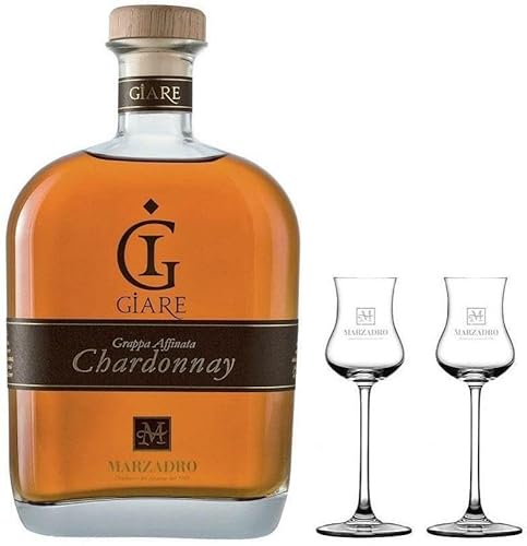 DISTILLERIA MARZADRO GRAPPA GIARE CHARDONNAY 70 CL MIT ZWEI GLÄSERN von Distilleria Marzadro