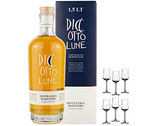 DISTILLERIA MARZADRO GRAPPA LE DICIOTTO LUNE MAGNUM 1,5 LT MIT GESCHENKBOX UND 6 GLÄSERN von Distilleria Marzadro