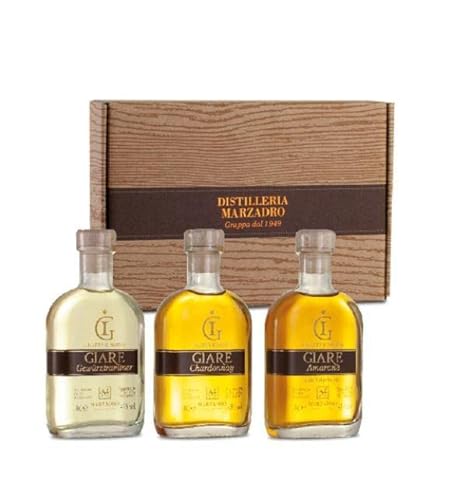 DISTILLERIA MARZADRO SAMMLUNG GRAPPA GIARE 3 FLASCHEN 10 CL IN GESCHENKBOX von Distilleria Marzadro