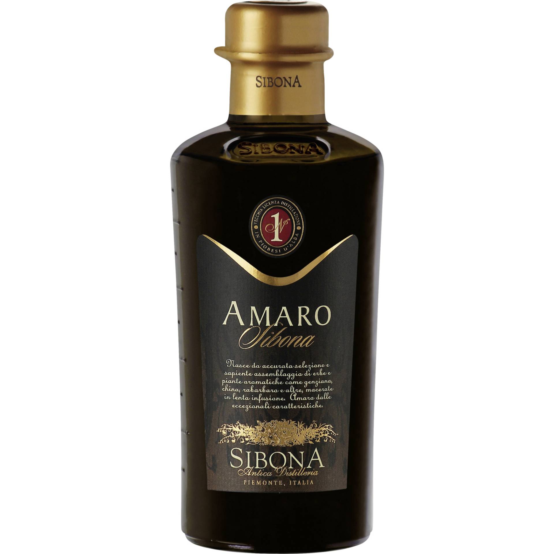 Sibona Amaro Kräuterlikör, Italien, 0,5 L, 28% Vol., Piemont, Spirituosen von Distilleria Sibona SPA, Via Castellero 5 I-12040 Piobesi d'Alba (CN)