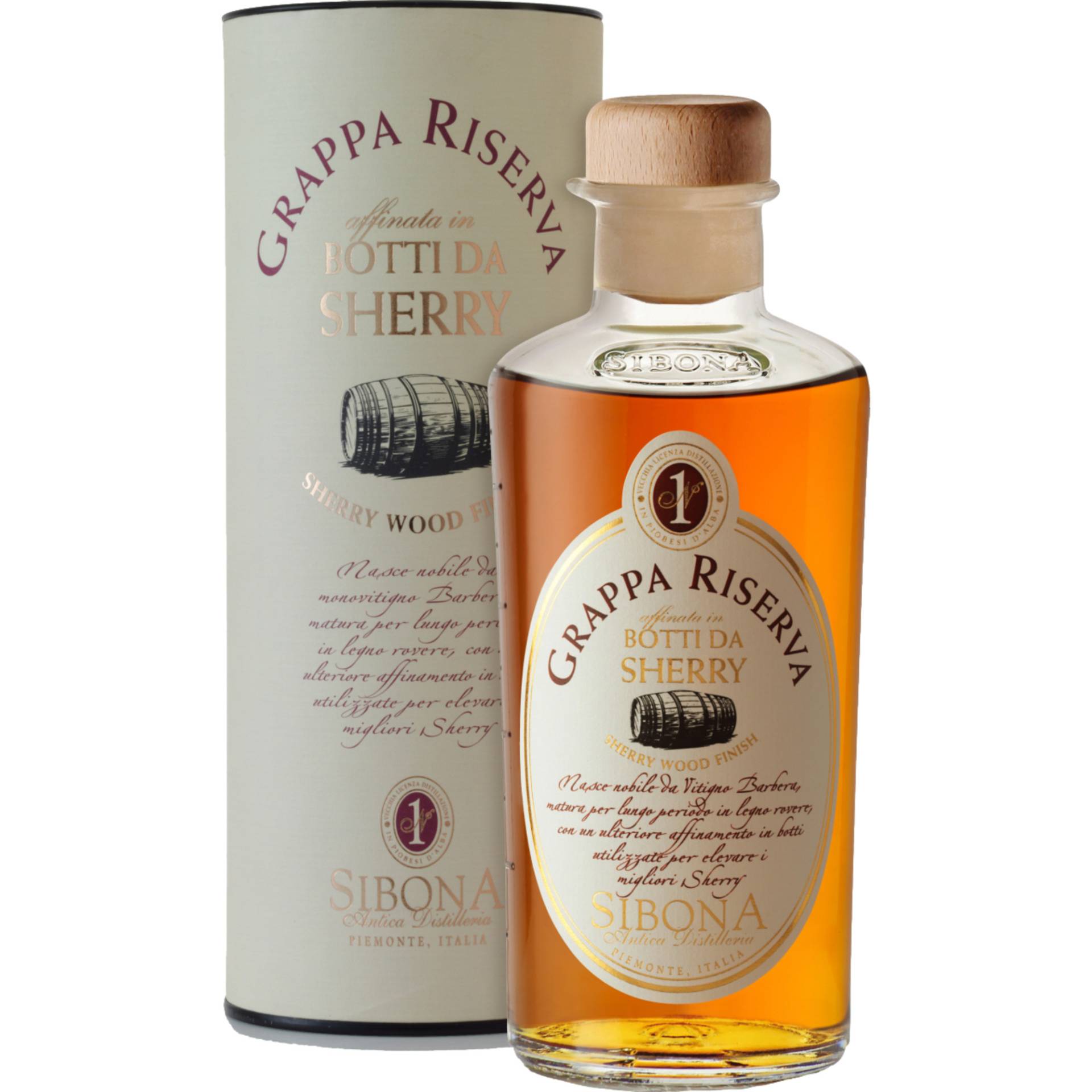 Sibona Grappa Riserva Botti da Sherry, Italien, 0,5 L, 40% Vol., in Geschenketui, Piemont, Spirituosen von Distilleria Sibona SPA, Via Castellero 5 I-12040 Piobesi d'Alba (CN)