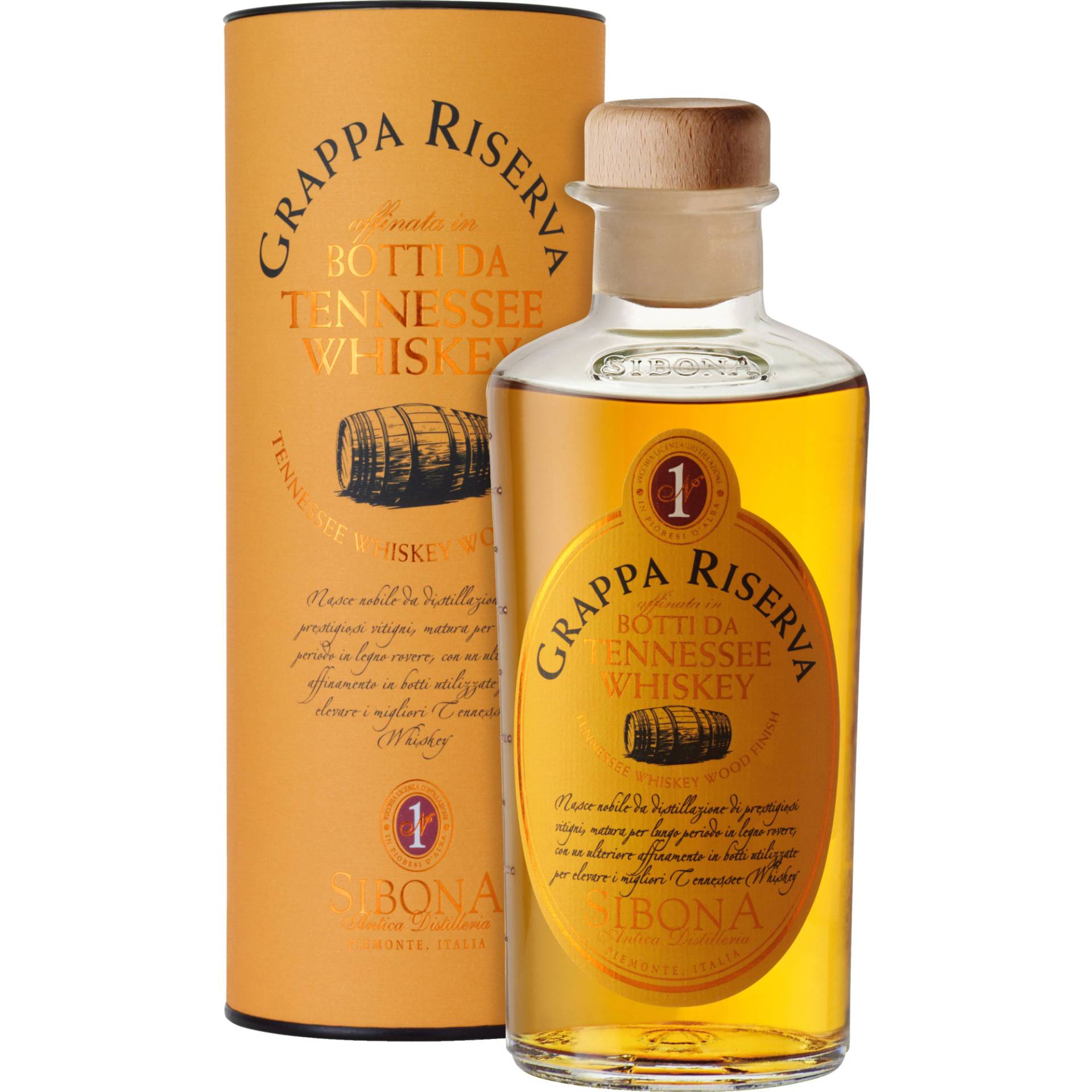 Sibona Grappa Riserva Botti da Tenessee Whiskey, Italien, 0,5 L, 40% Vol., in Geschenketui, Piemont, Spirituosen von Distilleria Sibona SPA, Via Castellero 5 I-12040 Piobesi d'Alba (CN)