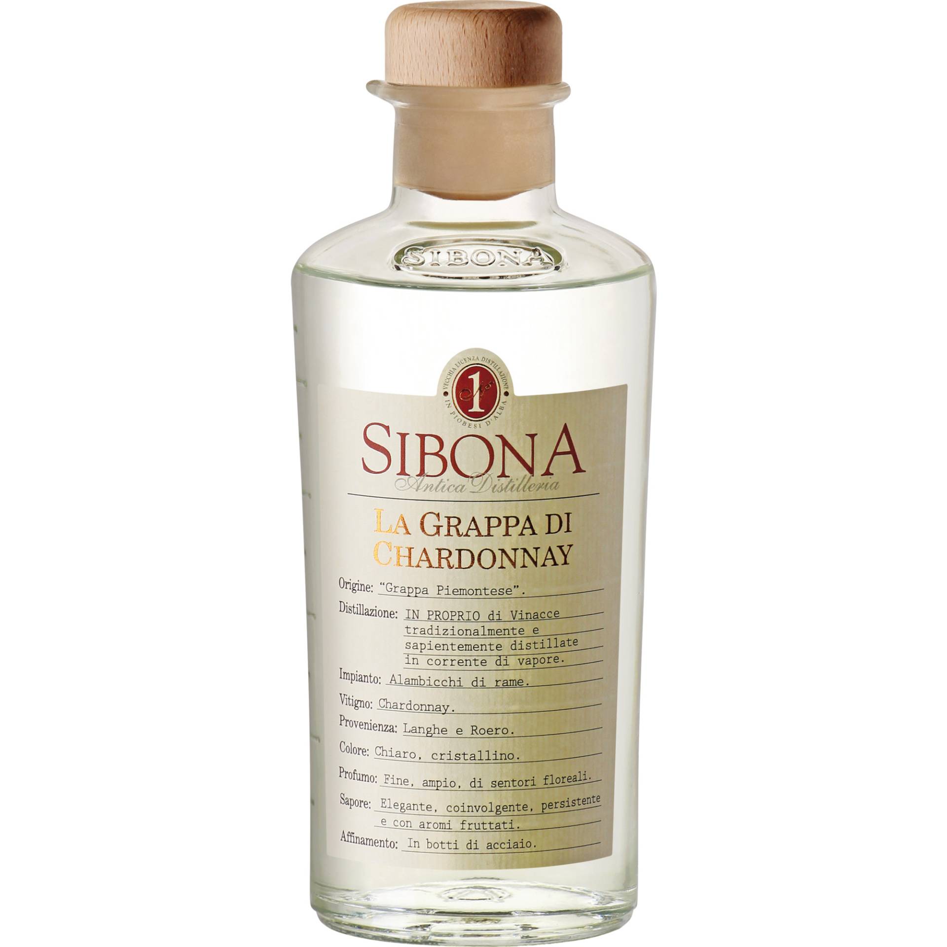 Sibona Grappa di Chardonnay, Italien, 0,5 L, 40% Vol., Piemont, Spirituosen von Distilleria Sibona SPA, Via Castellero 5 I-12040 Piobesi d'Alba (CN)