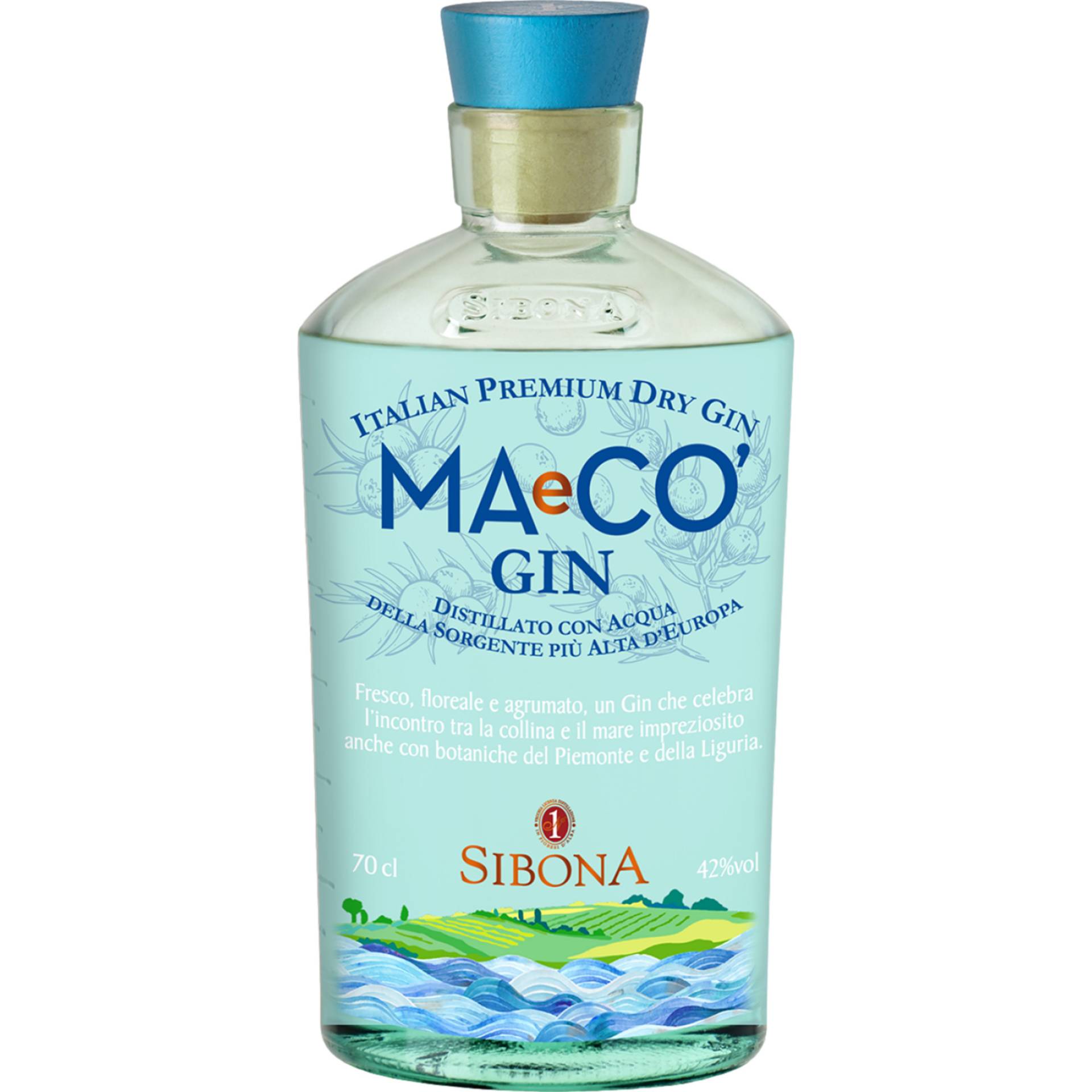 Sibona Maeco Italian Premium Dry Gin, Italien, 0,7 L, 42% Vol., Spirituosen von Distilleria Sibona SPA, Via Castellero 5 I-12040 Piobesi d'Alba (CN)