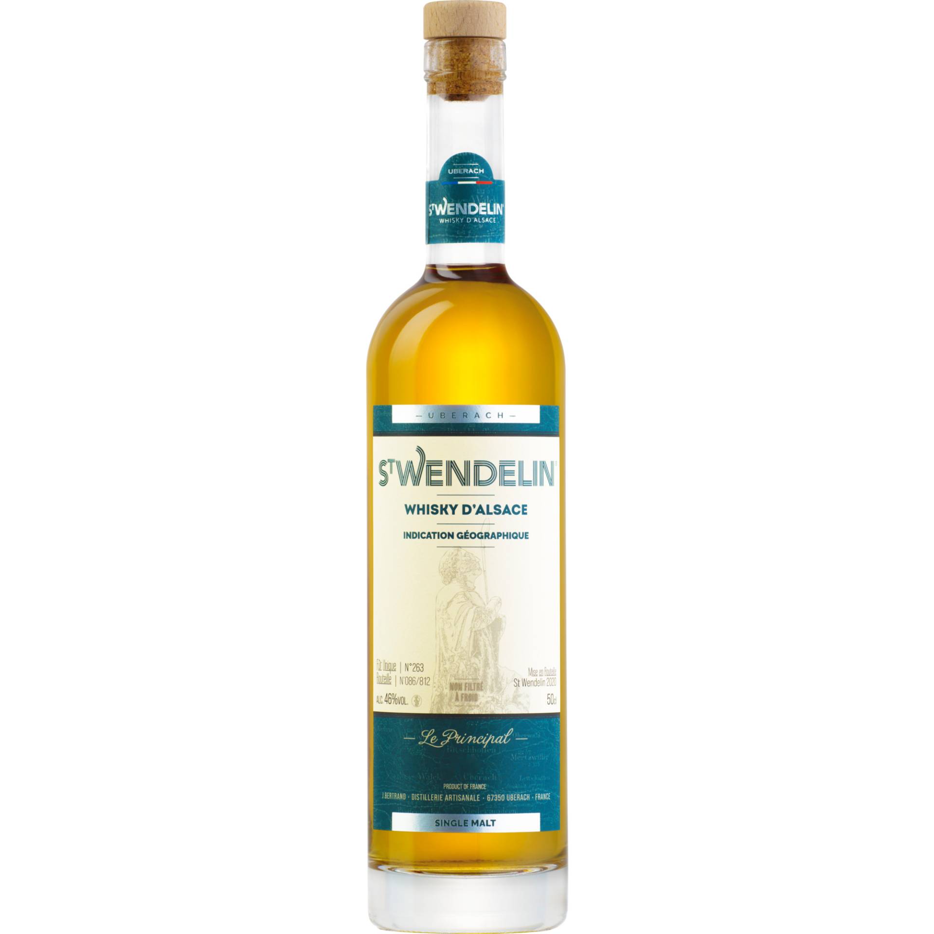 Le Principal St. Wendelin Single Malt Whisky, Frankreich Alsace Whisky, 0,5 L, 46% Vol., Elsass, Spirituosen von Distillerie Artisanale Bertrand, 3 rue du Maréchal Leclerc, F-67350 Uberach