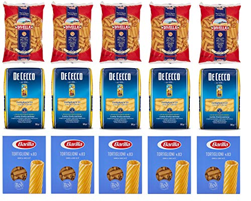 Testpaket Tortiglioni Elicoidali Barilla Divella De Cecco Italienische Kurze Pasta ( 15 x 500g ) Nudeln von Divella