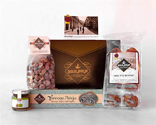 Geschenkpackung Splendido - Klassischer Nougat von L'Aquila 200g, Mandeln mit Zucker 200g, Brutti Buoni Kekse mit Haselnüsse 200g, Kompott aus Feigen 110g - Dolci Aveja von Dolci Aveja