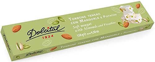 Torrone mit Mandeln und Pistazien, soft, Torrone tenero con Mandorle e Pistacchi, 130g, weicher weißer Nougat in Box, Dolcital von Dolcital